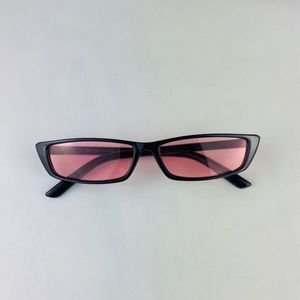 COPY - Slim rectangle black frame sunglasses. Pink lens.